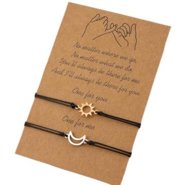 Imagem de 2 pulseiras de amizade para mulheres, melhores amigas, feitas à mão, corda ajustável, combinando, joias, presente, relacionamento, promessa para sempre, prata, Medium, Latão, Sem Pedra Preciosa