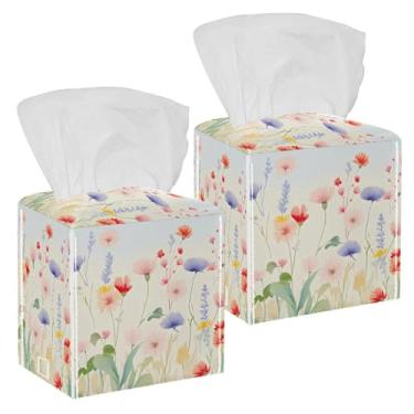Imagem de Capa quadrada de caixa de lenços de flores em aquarela, suporte de caixa de lenços de papel facial de couro impermeável para banheiro, casa, carro, mesa de cabeceira, mesa de cabeceira