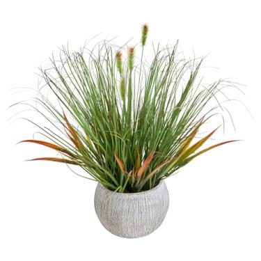Imagem de AlphaAcc Planta de grama falsa decorativa de 42 cm com vegetação sintética em vaso artificial realista para casa de fazenda moderna, sala de estar, quarto, cozinha, escritório, decoração de mesa