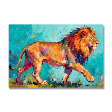 Imagem de Arte abstrata de respingos de leão, pintura colorida de animais em tela, decoração de parede expressiva moderna para sala de estar ou escritório. A32. 60x90cm-23,7x35,5 pol. Somente tela