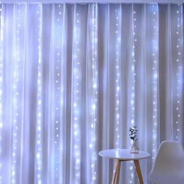 Imagem de Cortina LED de 3 x 3 m com cordão de luzes USB para quarto, festa de casamento, estação festiva, propor janela de casamento, decorações de Natal, sem bateria (branca)