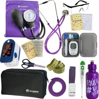 Imagem de Kit Enfermagem Estágio Aparelho Pressão Estetoscópio Medidor Glicose C