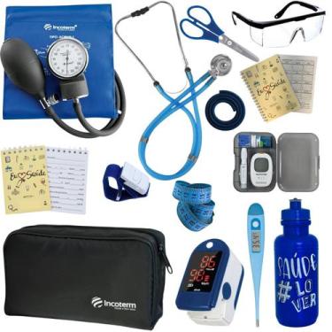 Imagem de Kit Enfermagem Estágio Aparelho Pressão Estetoscópio Medidor Glicose C