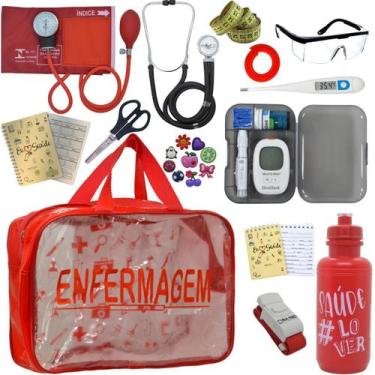 Imagem de Kit Bolsa Transparente Aparelho de Pressão Aneroide Medidor de Glicose