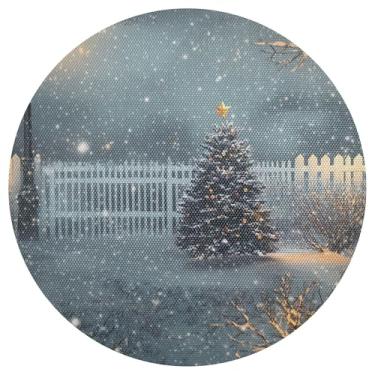 Imagem de xigua Jogo americano redondo de árvore de Natal, conjunto de 6, tapete de mesa redondo antiderrapante resistente ao calor, tapetes de mesa de 48 cm limpáveis para decoração de cozinha, jantar e festa