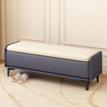Imagem de End of Bed Storage Bench, Solid Wood Frame, PU Leather Upholstery, Large Storage Capacity, High-resilience Foam Filling, Sturdy Legs, Suitable for the Bedroom(C,120 * 40 * 40cm/47 * 16 * 16in)
