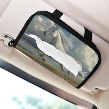 Imagem de SEHANY Suporte de lenços de carro Majestic Horse, caixa de lenços para carro, viseira solar, porta-guardanapos retangular, dispensador de máscara de carro, caixa de lenços de papel para automóveis