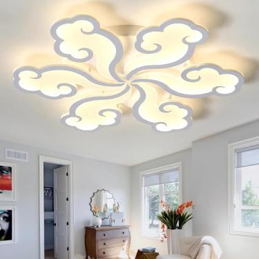 Imagem de Lustre pequeno de 55 cm para quarto, luminária de teto moderna com design de nuvem auspiciosa, dimerizável, com função de memória por aplicativo e controle remoto, 70 cm x 70 cm.