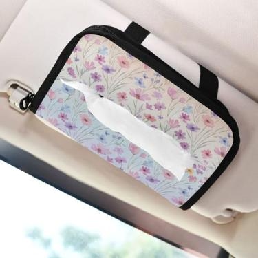 Imagem de SEHANY Elegante suporte de lenços de papel de carro floral roxo, caixa de lenços para carro, viseira solar, porta-guardanapos retangular, dispensador de máscara de carro, caixa de lenços para veículos