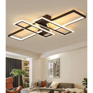Imagem de Luminária de teto LED moderna para quarto, super brilhante, 4x4, dimerizável, com controle remoto, em acrílico, para sala de estar, sala de jantar e escritório (preta, 120cm*80cm)