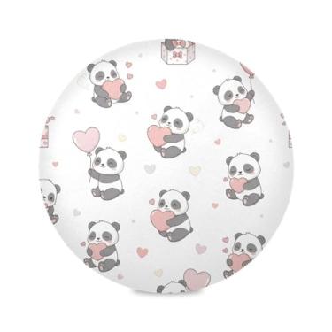 Imagem de Wassud Jogo americano com corações de panda fofos tapetes de mesa redondos para cozinha e jantar tapetes laváveis resistentes ao calor decoração de mesa 39 cm