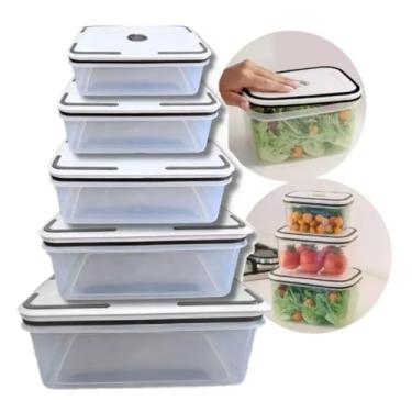 Imagem de Kit 5 Potes Herméticos Organizadores para Cozinha com Tampa Vedada, Empilháveis, Resistentes e Ideais para Conservação de Alimentos, Frutas, Verduras e Sobras do Dia a Dia PREMIUM
