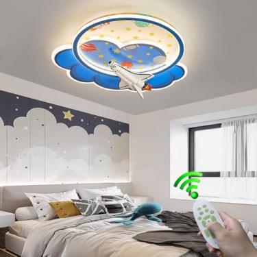 Imagem de Luminária de teto rosa com controle remoto, LED moderno e dimerizável, para quarto infantil, com decoração criativa de unicórnio e nuvem, ideal para cozinha, quarto de menina (Astronauta).