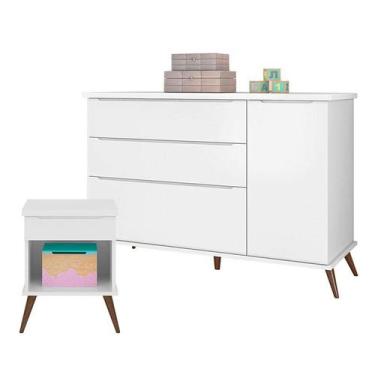 Imagem de Cômoda Infantil com Porta e Mesa de Apoio Alice Branco Acetinado - Pho
