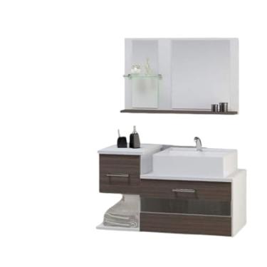Imagem de Kit Gabinete MDF para Banheiro com Cuba e Espelheira 65cm (Branco/Rustico)