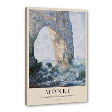 Imagem de Pôster de tela Monet Water Lily Sunrise Claude Monet impressões paisagem vintage imagem de arte de parede sala de estar decoração galeria pôster (SKU4,27.9x35.6 cm = (28x35cm), emoldurado (tela