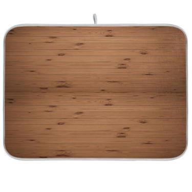 Imagem de Tapetes de prato de madeira rústica marrom natural 45,7 x 60,6 cm em madeira absorvente, de microfibra, louças secas, de mesa, protetor de tapete para decoração de bancada de cozinha de casa