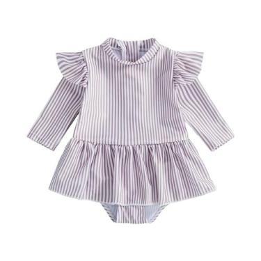 Imagem de Maiô De Verão Para Meninas Pequenas Com Ruffles, Manga Longa, Estampa 