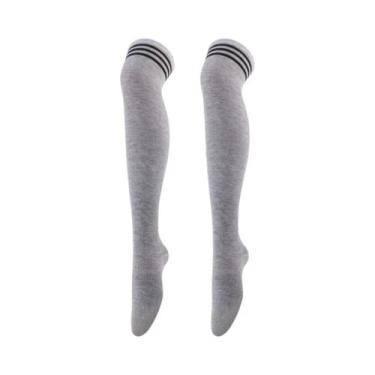 Imagem de Meias Longas Listradas Femininas Acima Do Joelho, Meias Quentes Até a 