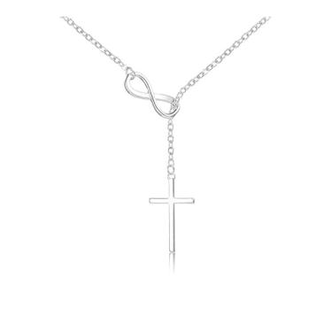 Imagem de Colar de cruz para mulheres, colar com pingente de cruz banhada delicada, prata, moderno, pingente de cruz pequena, simples e fofo, One Size, Acrílico, Sem Pedra Preciosa