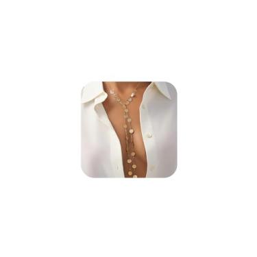 Imagem de SAVNOJW Colar gargantilha de moedas de ouro com borla grossa para mulheres, colar moderno com contas de prata em Y, colares elegantes para festa de formatura, acessórios de fantasia, One Size, Metal