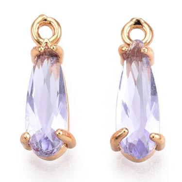 Imagem de Craftora 50 peças pingentes de gota de vidro facetado zircônia cúbica pedra do mês de nascimento banhado a ouro pingentes de latão com orifício para fazer joias, colar, pulseira brinco (lilás)