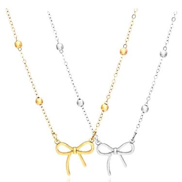 Imagem de Meefisher 2 colares de laço para namorada, mãe, dia dos namorados, presentes para mulheres, delicados, banhados a ouro, prata, simples