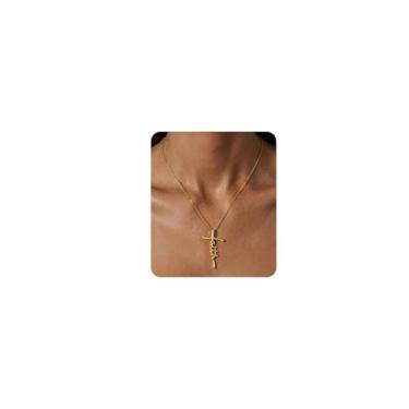 Imagem de Pencros Colar de cruz simples com pingente de crucifixo preenchido em ouro 18 K com cruz delicada para mulheres e meninas, Latão, Sem Pedra Preciosa