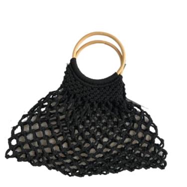 Imagem de Bolsa de praia de tecido com bolsa interna elegante feminina bolsa de pulso casual de cor sólida, Preto