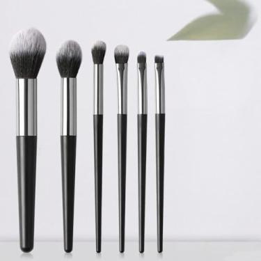 Imagem de Pacote com 6 pincéis faciais para misturar líquidos, blush, polimento, protetor solar, maquiagem impecável (prata)