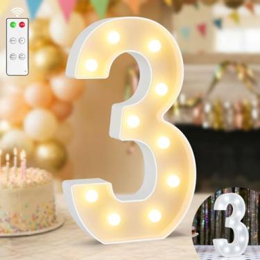 Imagem de Números iluminados de 30 cm, branco quente e branco frio com controle remoto, decoração de aniversário para meninas e meninos, letreiro com 3 números para festa, decoração de aniversário de casamento