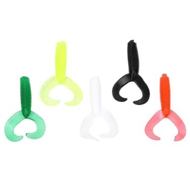 Imagem de Isca de pesca iscas macias isca de pesca artificial 50 pçs 5 cores dupla cauda iscas de borracha kit para baixo cobra cabeça mandarim peixes pescadores