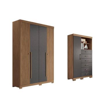 Imagem de Guarda Roupa +cômoda 2 Peças Qc336 Jatobá/grafite - Santos Andirá