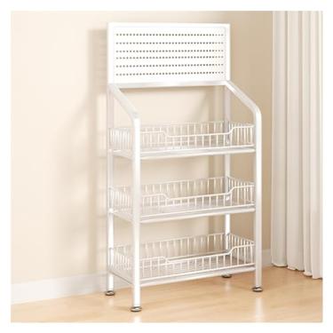 Imagem de Carrinho de lanche com rodas e 15 ganchos para negócios, rack de frutas em camadas com rolamento, suporte de vegetais de cozinha, organizador de saquinhos de chá de chão, prateleira de alimentos de