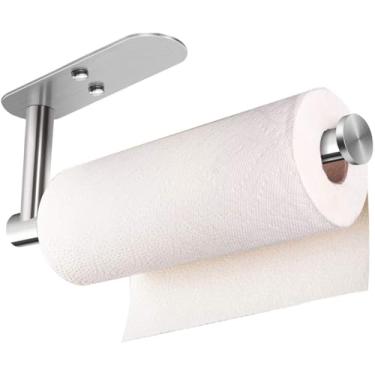 Imagem de LNGCLTEZ Suporte de papel toalha de parede, sob armário de cozinha, suporte de papel toalha - suporte de rolo de papel autoadesivo/toalha de perfuração para cozinha, banheiro, prata