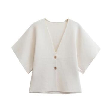 Imagem de Blusa De Tricô Feminina De Outono Com Decote Em V E Manga Curta, Estil