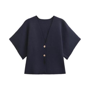 Imagem de Blusa De Tricô Feminina De Outono Com Decote Em V E Manga Curta, Estil