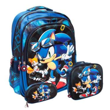 Imagem de Kit Mochila Escolar Masculina Sonic Reforçada Tam G Costa - TOYS 2U