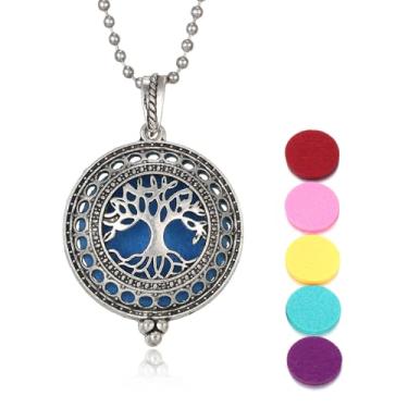 Imagem de Colar Árvore da Vida Difusor de Aromas e Oleo Essenciais, Pingente Vintage Cor Prata com Medalhão Aromático Estilo Vintage, Aromaterapia