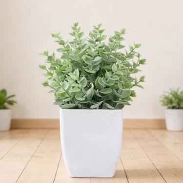 Imagem de Mini vasos de plantas falsas – vegetação artificial para decoração de casa, escritório, banheiro e casa de fazenda (grama eucalipto)