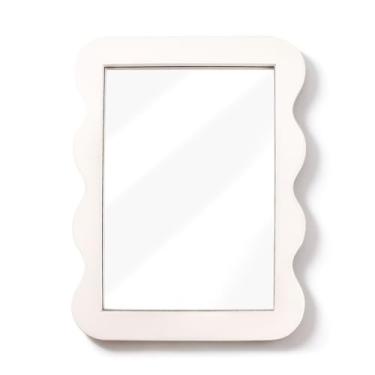 Imagem de CFDYMTJ Espelho de parede branco de 40,6 x 30,5 cm em formato de onda decorativo para parede, banheiro, quarto, espelho pequeno para pia, decoração de parede para entrada