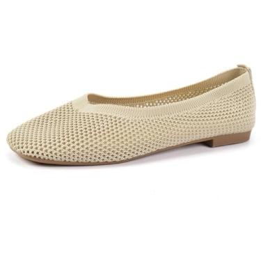 Imagem de Mocassim feminino com ajuste confortável de mola para dia dos namorados – Mocassins de condução sem cadarço com espuma viscoelástica, sola antiderrapante, larga, casual, Bege, 39