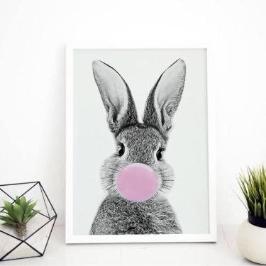 Imagem de Quadro Decorativo Coelho Chiclete 24X18Cm Moldura Branca
