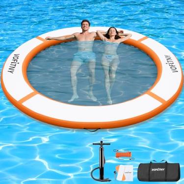 Imagem de VOFiTNY Rede de água inflável, boia de rio resistente, jangada de lago para adultos, anel flutuante redondo, espreguiçadeira, ilha, plataforma, tapete para lago, piscina, praia, oceano