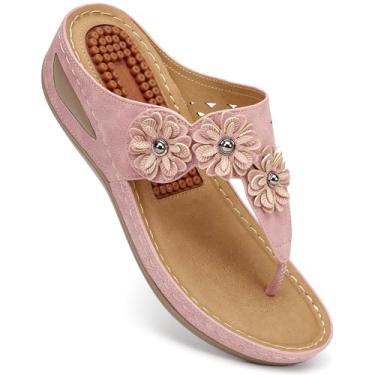 Imagem de FUDYNMALC Sandálias femininas de plataforma: chinelos elegantes de verão confortáveis plataforma ortopédica calçados casuais para caminhada, rosa, 35