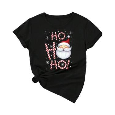 Imagem de Camiseta Gráfica De Natal Para Mulheres Com Estampa De Papai Noel, Est