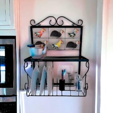 Imagem de Paneleiro de Parede Escorredor de Pratos, Copos e Talheres de Ferro