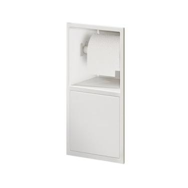 Imagem de Organizador de nicho de chuveiro embutido de aço inoxidável com caixa de lenços - Prateleira moderna de alcova de banheiro para cozinha, sala de estar e quarto (branco, 38 x 20 x 12,5 cm)