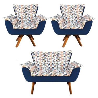 Imagem de Kit 01 Namoradeira e 02 Poltronas Giratória Opala D87 e Suede Base Mad