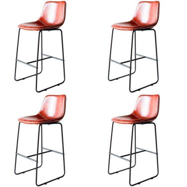 Imagem de Kit 4 Banquetas Oxford Verner Fratini 100 Cm (altura) Poliuretano (pu) Conhaque Base Em Aço Preto